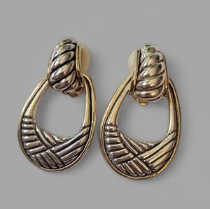 Oscar de la Renta Silver Door Knocker Earrings Two Piece Clip On Vintage MCM